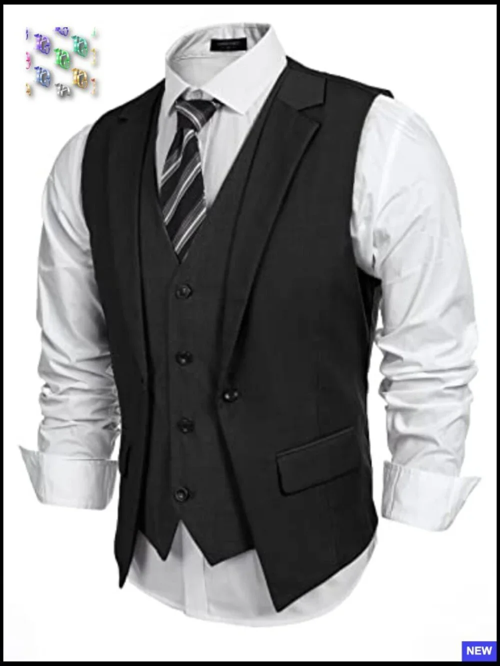 Slim Fit Formal Vest Layered Design Business Wedding Waistcoat Classic